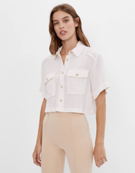 Bershka Camisa Cropped Utility Mujer L Beige precio