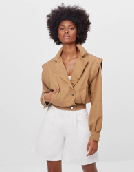 Bershka Cazadora Biker Con Manga Volumen Mujer L Camel precio