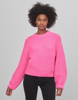 Bershka Jersey Rib Detalle Mangas Mujer Xs Fucsia