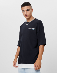 Bershka Camiseta Doble Capa Hombre L Negro características
