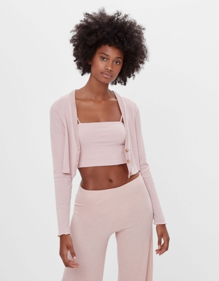 Bershka Chaqueta Y Top Punto Mujer L Rosa