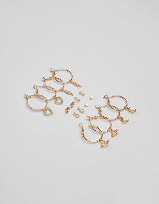 Bershka Set Pendientes Abalorios Mujer Oro