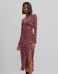 Bershka Vestido Midi Flores Mujer L Negro precio