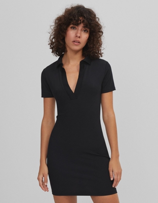 Bershka Vestido Corto Polo Mujer Xs Negro