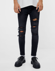 Bershka Jeans Skinny Rotos Hombre 44 Negro precio