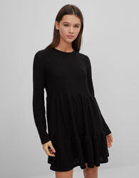 Bershka Vestido Babydoll Mujer Xs Negro en oferta