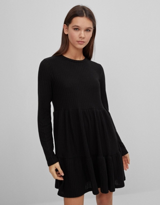 Bershka Vestido Babydoll Mujer Xs Negro