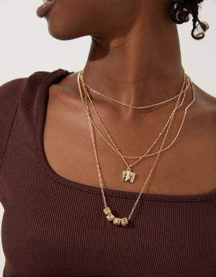 Bershka Collar Multicadena Love Mujer Oro