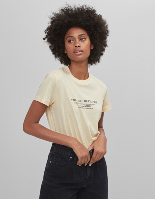 Bershka Camiseta Print Mujer S Amarillo