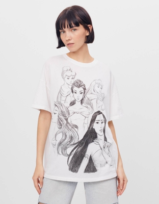 Bershka Camiseta De Princesas Disney Mujer L Blanco Roto