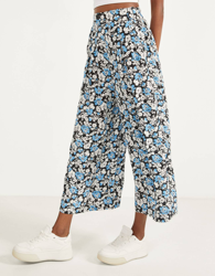 Bershka Pantalón Culotte Flores Mujer M Azul características