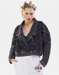 Bershka Cazadora Denim Abalorios Mujer Xs Negro características