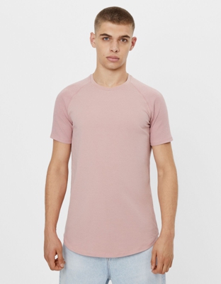 Bershka Camiseta Ottoman Longer Fit Hombre L Rosa