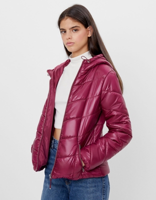 Bershka Cazadora Puffy Capucha Mujer Xs Granate
