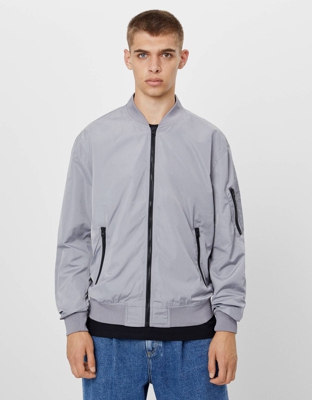 Bershka Cazadora Bomber Ligera Hombre Xl Gris