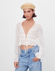 Bershka Blusón Plumetti Mujer Xs Blanco precio
