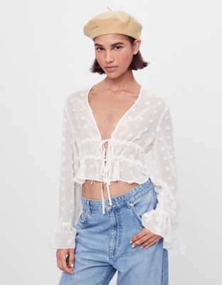 Bershka Blusón Plumetti Mujer Xs Blanco