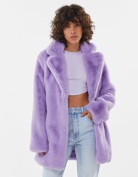 Bershka Abrigo Pelo Mujer L Morado precio