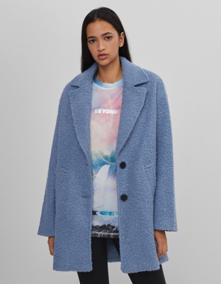 Bershka Abrigo Corte Recto Mujer S Azul Lavado