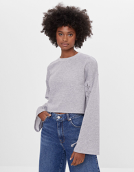 Bershka Sudadera Mangas Lace Up Mujer L Gris en oferta