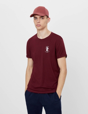 Bershka Camiseta Muscle Fit Hombre S Granate