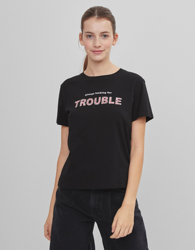 Bershka Camiseta Manga Corta Print Mujer M Negro precio