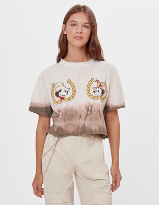 Bershka Camiseta Tie Dye Mickey Mujer L Blanco Roto
