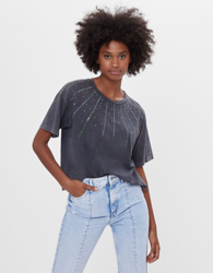 Bershka Camiseta Acid Wash Strass Mujer M Negro características