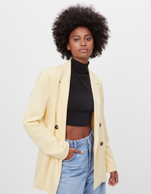 Bershka Blazer Corte Recto Mujer Xs Amarillo