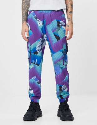 Bershka Pantalón Jogger Cargo Hombre Xl Morado