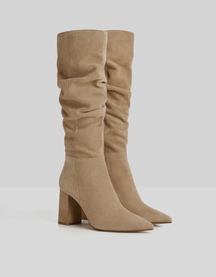 Bershka Botas Altas Piel Arrugadas Mujer 37 Arena