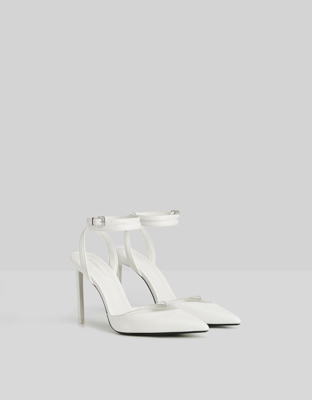Bershka Zapato Tacón Destalonado Detalle Vinilo Mujer 39 Blanco