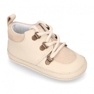 Botita Bebés Tipo Montaña En Piel Combinada. 20 Beige