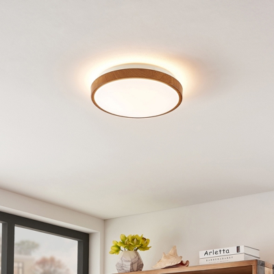 Lindby Mendosa plafón LED, aspecto madera, redondo