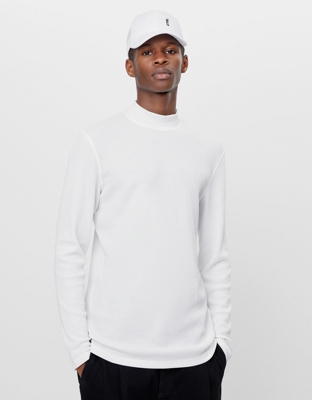 Bershka Jersey Efecto Waffle Cuello Perkins Hombre Xl Blanco
