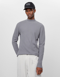 Bershka Jersey Efecto Waffle Cuello Perkins Hombre Xs Gris en oferta