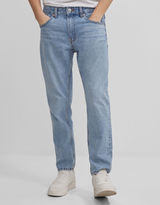 Bershka Jeans Straight Vintage Hombre 38 Azul Lavado