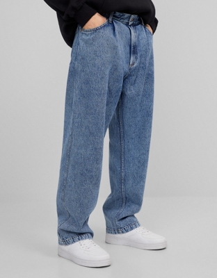 Bershka Jeans Wide Leg Hombre 40 Azul