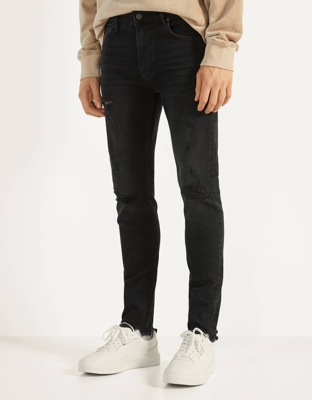 Bershka Jeans Skinny Rotos Hombre 36 Negro