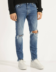 Bershka Jeans Skinny Rotos Hombre 38 Azul Lavado características