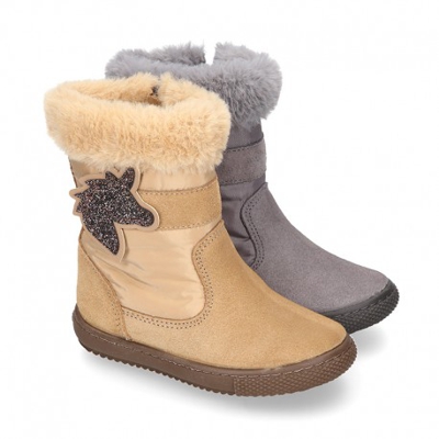 Bota Niña Unicornio En Piel Serraje Con Nylon. 24 Gris