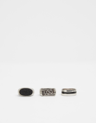 Bershka Set Anillos Piedras Hombre L Plata