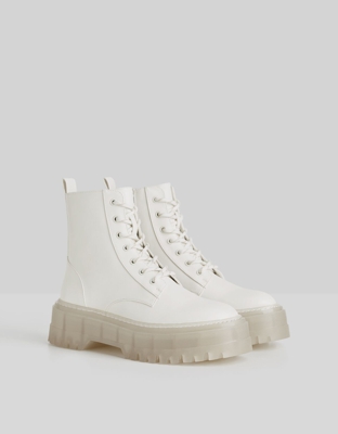 Bershka Botines Plataforma Suela Translúcida Mujer 37 Crudo