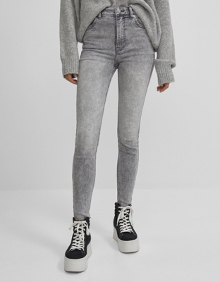 Bershka Jeans Skinny High Waist Mujer 40 Gris