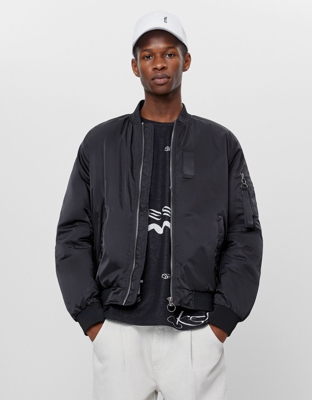 Bershka Cazadora Bomber Acolchada Hombre S Negro