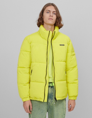 Bershka Cazadora Puffy Monocolor Hombre L Verde