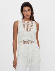 Bershka Top Flecos Mujer Xs Blanco Roto características
