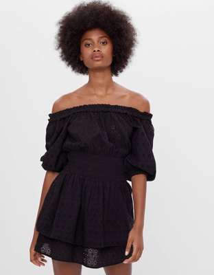 Bershka Mono Bordado Goma Canilla Mujer Xs Negro