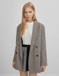 Bershka Blazer Recto Cuadros Mujer M Arena características
