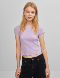 Bershka Camiseta De Manga Corta Y Canalé Mujer L Morado características